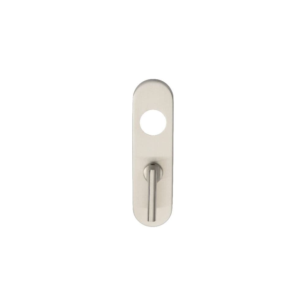 Eurospec Door Furniture Satin Stainless Steel / Bathroom Lock Handles Eurospec - 170 X 45 X 8Mm Steelworx Radius Backplates - Bathroom (57Mm C/C) + La