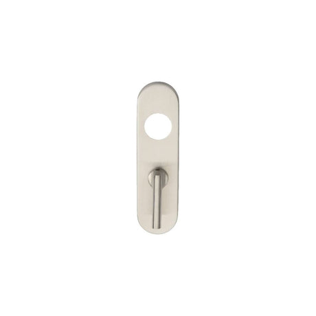 Eurospec Door Furniture Satin Stainless Steel / Bathroom Lock Handles Eurospec - 170 X 45 X 8Mm Steelworx Radius Backplates - Bathroom (57Mm C/C) + La