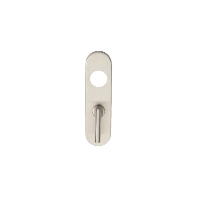 Eurospec Door Furniture Satin Stainless Steel / Bathroom Lock Handles Eurospec - 170 X 45 X 8Mm Steelworx Radius Backplates - Bathroom (57Mm C/C) + La