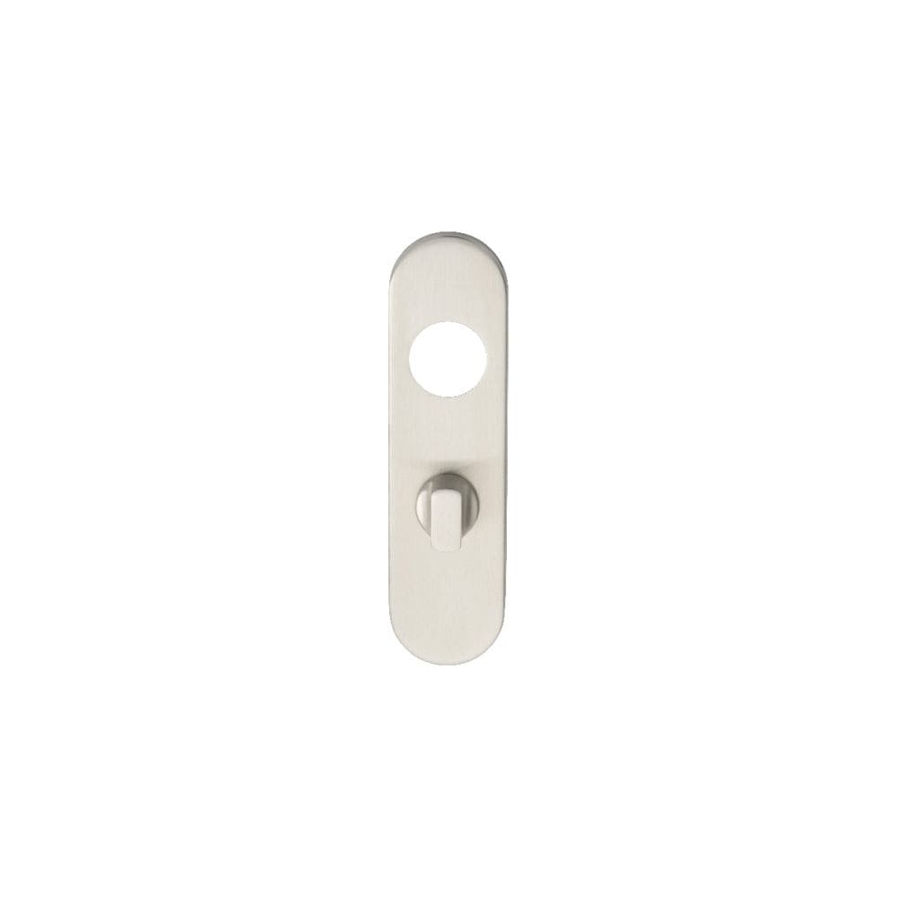 Eurospec Door Furniture Satin Stainless Steel / Bathroom Lock Handles Eurospec - 170 X 45 X 8Mm Steelworx Radius Backplates - Bathroom (57Mm C/C) + Sm