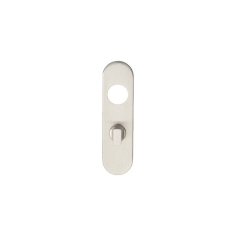 Eurospec Door Furniture Satin Stainless Steel / Bathroom Lock Handles Eurospec - 170 X 45 X 8Mm Steelworx Radius Backplates - Bathroom (57Mm C/C) + Sm