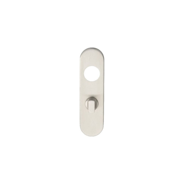 Eurospec Door Furniture Satin Stainless Steel / Bathroom Lock Handles Eurospec - 170 X 45 X 8Mm Steelworx Radius Backplates - Bathroom (57Mm C/C) + Sm