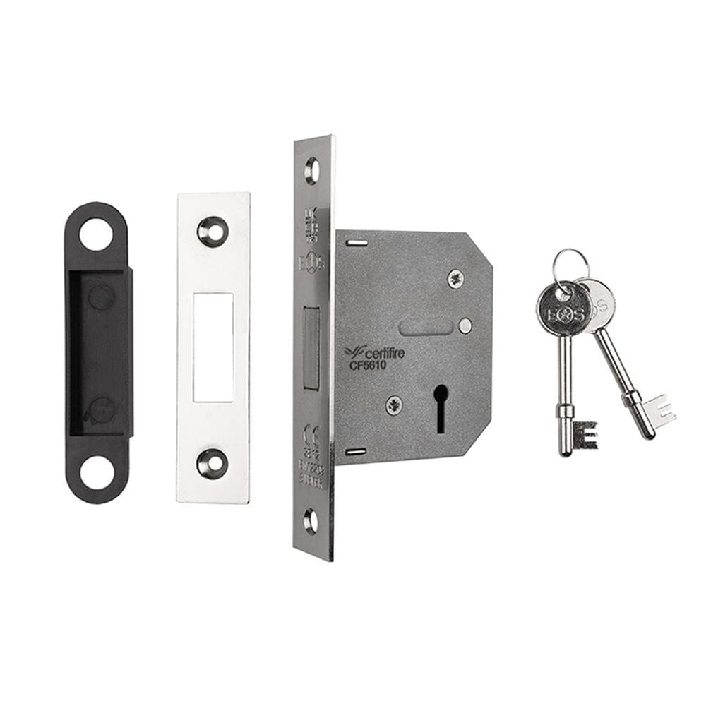 Eurospec Locks & Latches Nickel Plated / 3 Lever Deadlock / 2.5" / 65mm Eurospec - 3 Lever Deadlock 64mm - Nickel Plate
