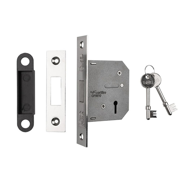 Eurospec Locks & Latches Nickel Plated / 3 Lever Deadlock / 2.5" / 65mm Eurospec - 3 Lever Deadlock 64mm - Nickel Plate