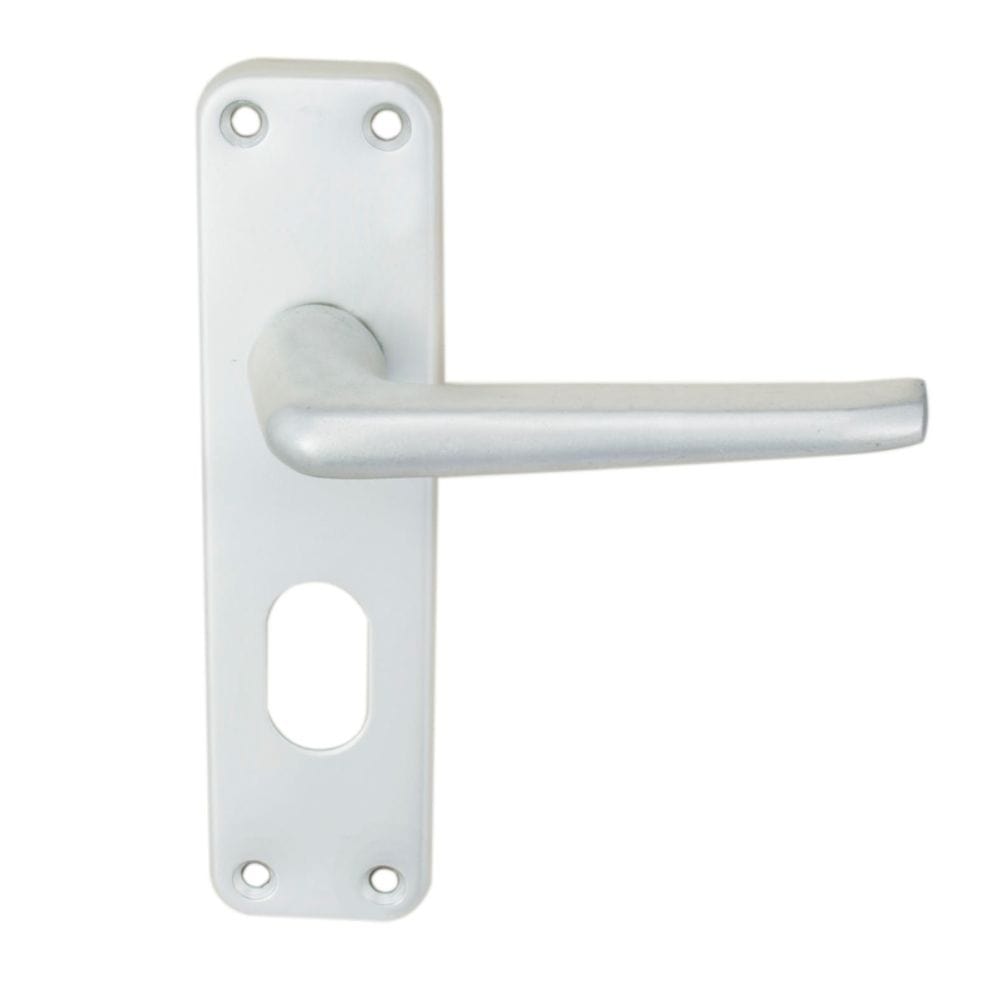 Eurospec Door Furniture Satin Anodised Aluminium / Oval Profile Lock Handles Eurospec - Aluminium Lever On Backplate - Lock Oval Profile 48.5Mm C/C - Satin A