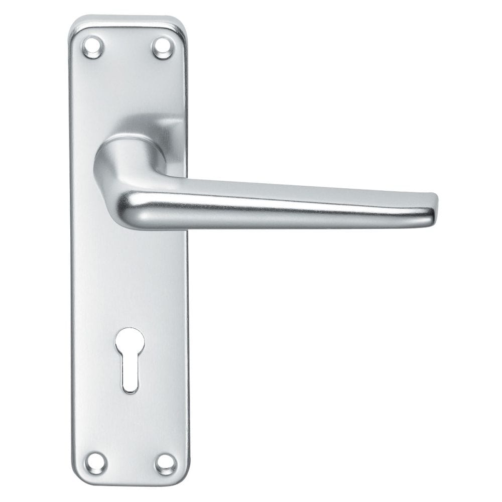 Eurospec Door Furniture Satin Anodised Aluminium / Euro Profile Lock Handles Eurospec - Aluminium Lever on Lock Backplate - Satin Anodised Aluminium