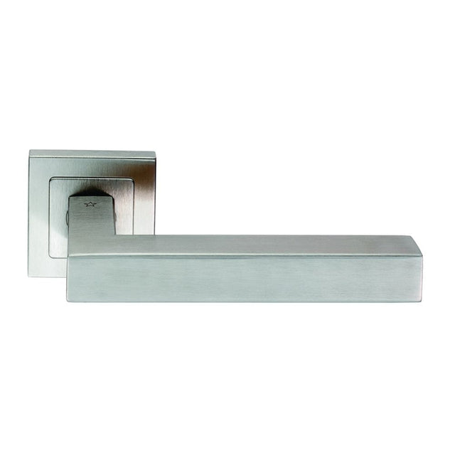 Eurospec Door Furniture Satin Stainless Steel / Square Rose Eurospec - Alvar Designer Lever on Sprung Square Rose - Satin Stainless Steel