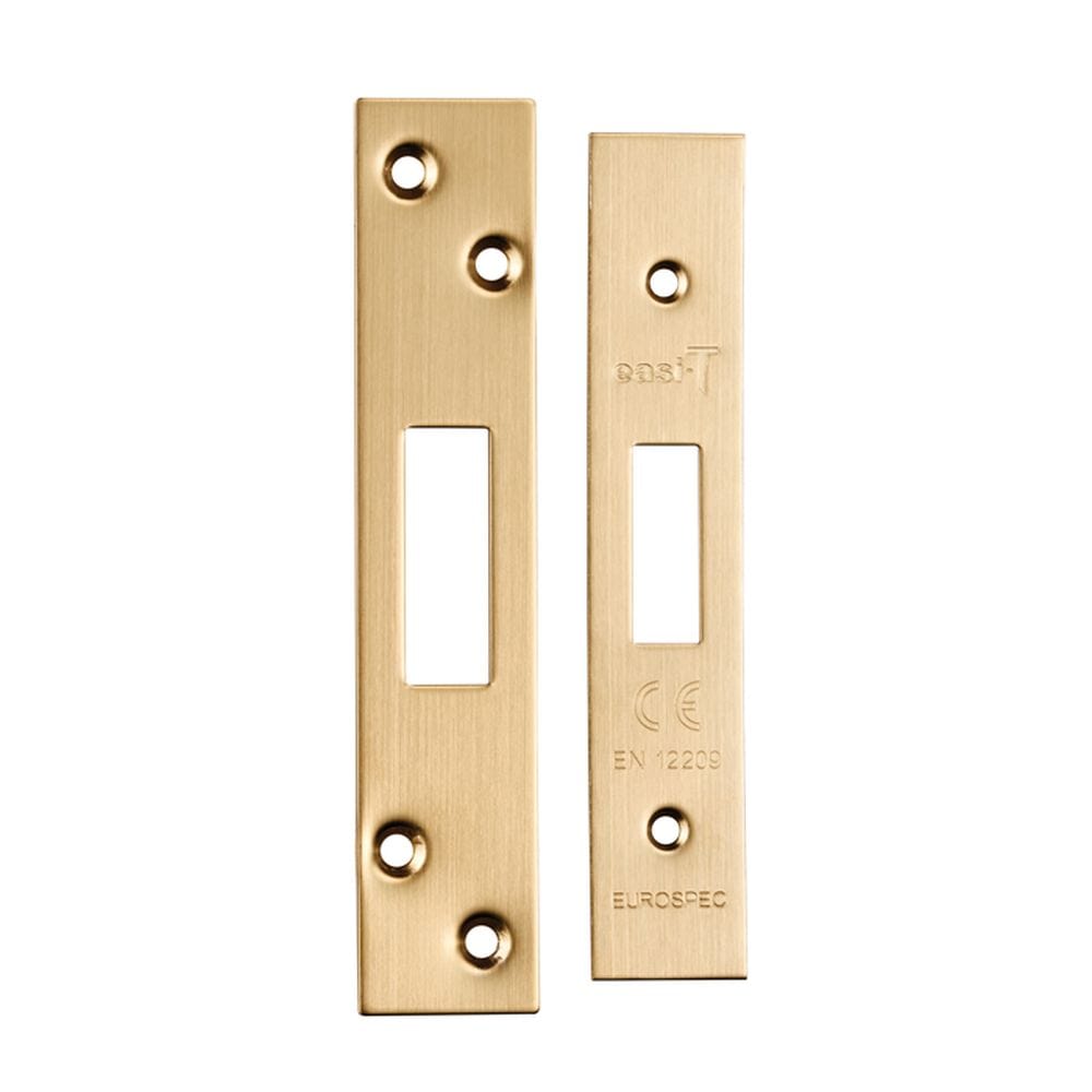 Eurospec Locks & Latches Satin Brass / Forend Strike & Fixing Packs Eurospec - Architectural Deadlock Forend & Strike Pack - Satin Brass