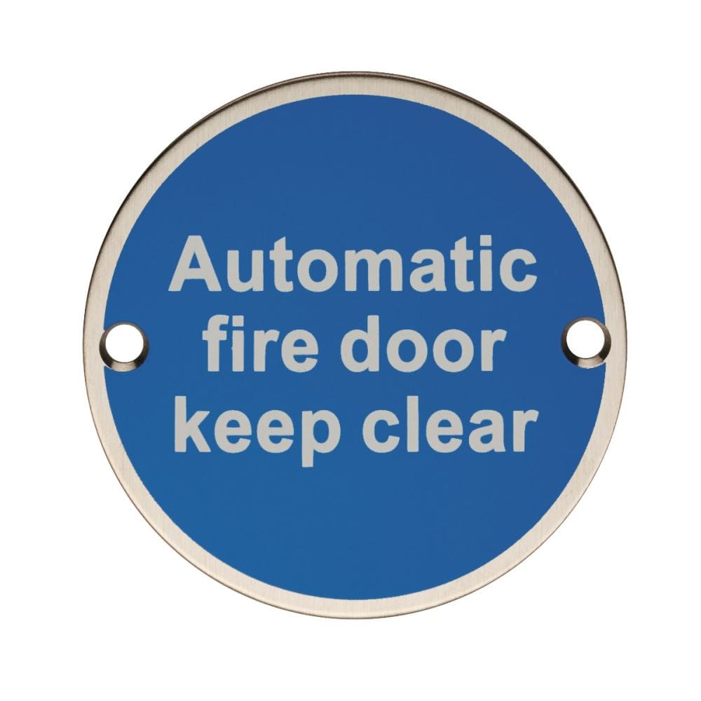 Eurospec Door Furniture Satin Stainless Steel / Signs Eurospec - Automatic Fire Door - Keep Clear - Satin Stainless Steel