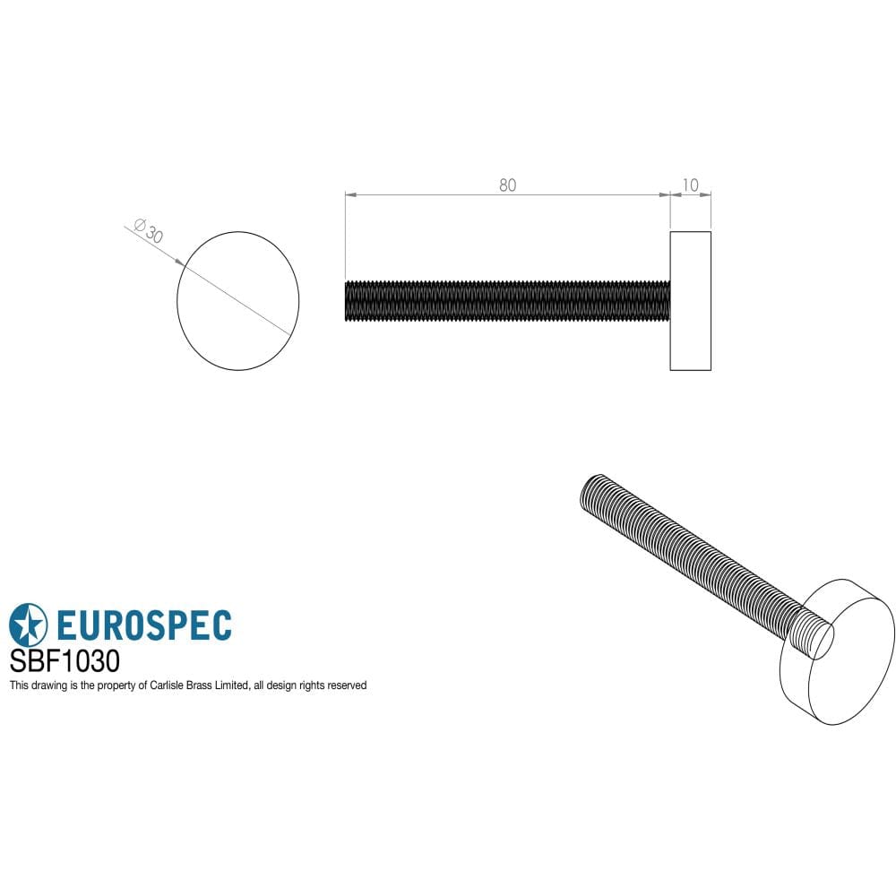 Eurospec Door Furniture Bright Stainless Steel / Fixing Packs Eurospec - Bolt Cap Fixing Pack To Suit 30Mm Pull Handle