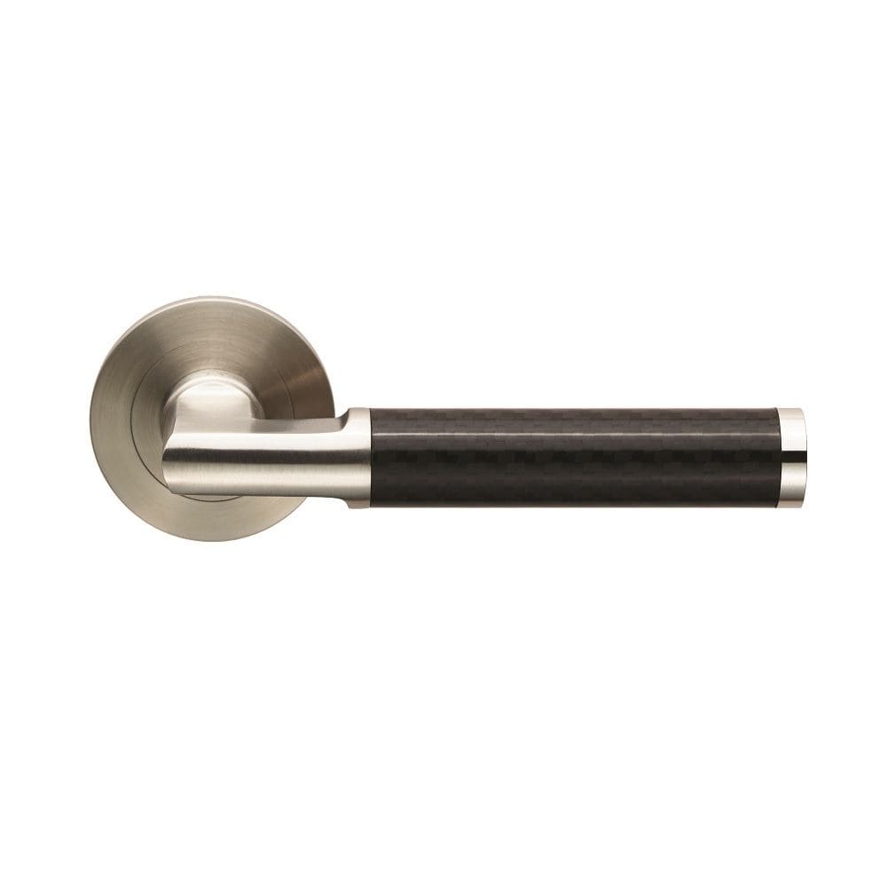 Eurospec Door Furniture Satin Stainless Steel / Round Rose Eurospec - Carbon Fibre Lever on Threaded Rose - Satin Stainless Steel