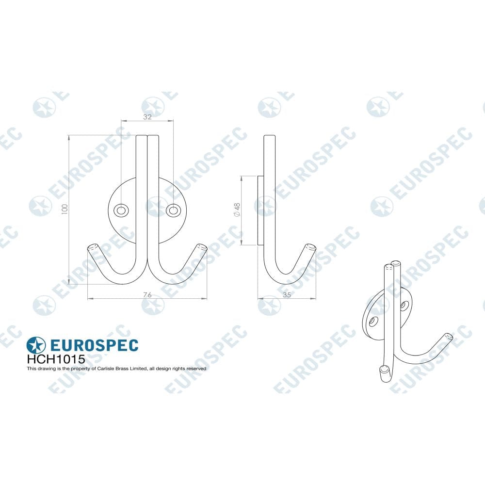 Eurospec Accessories Polished Stainless Steel / Double Coat Hooks Eurospec - Coat Hook - Bright Stainless Steel