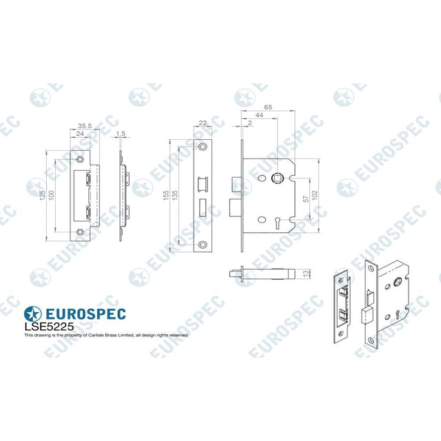 Eurospec Locks & Latches Satin Nickel / 2 Lever Rebated Sashlock / 2.5" / 65mm Eurospec - Contract 2 Lever Sashlock Rebated 64mm - Satin Nickel