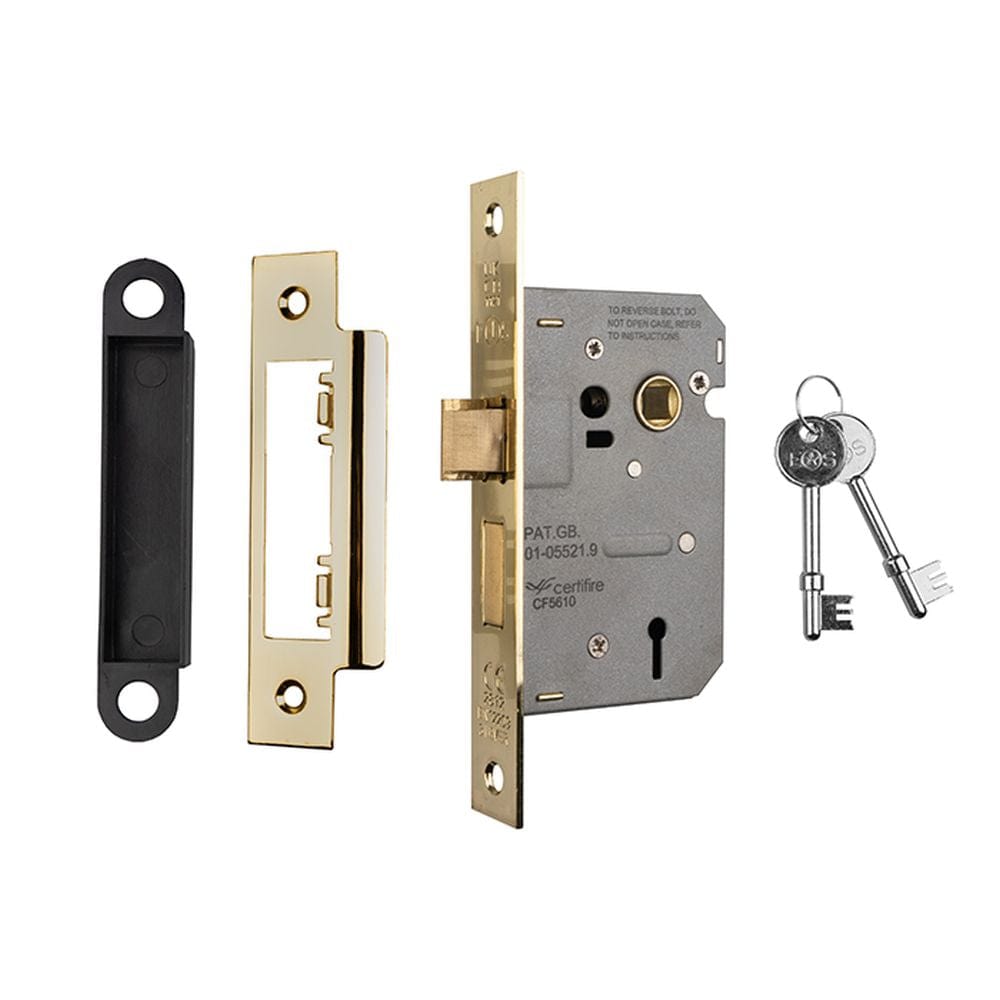 Eurospec Locks & Latches Electro Brass / 3 Lever Sashlocks / 2.5" / 65mm Eurospec - Contract 3 Lever Sashlock 64mm - Electro Brassed