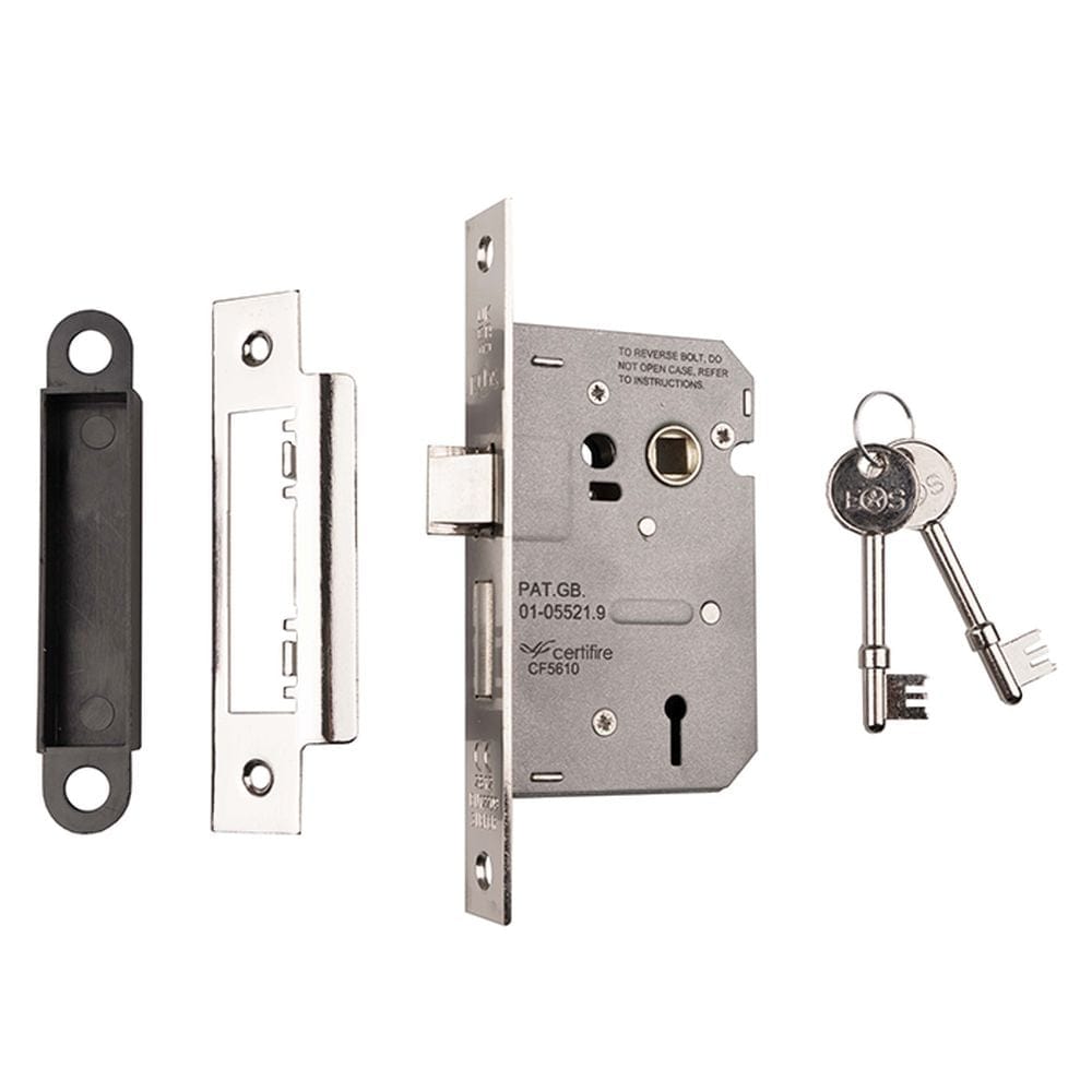 Eurospec Locks & Latches Nickel Plated / 3 Lever Sashlocks / 2.5" / 65mm Eurospec - Contract 3 Lever Sashlock 64mm - Nickel Plate