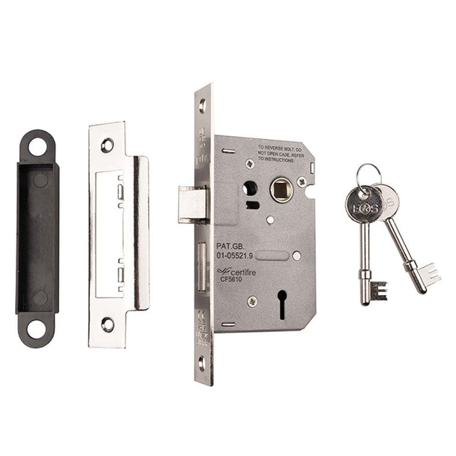 Eurospec Locks & Latches Nickel Plated / 3 Lever Sashlocks / 2.5" / 65mm Eurospec - Contract 3 Lever Sashlock 64mm - Nickel Plate