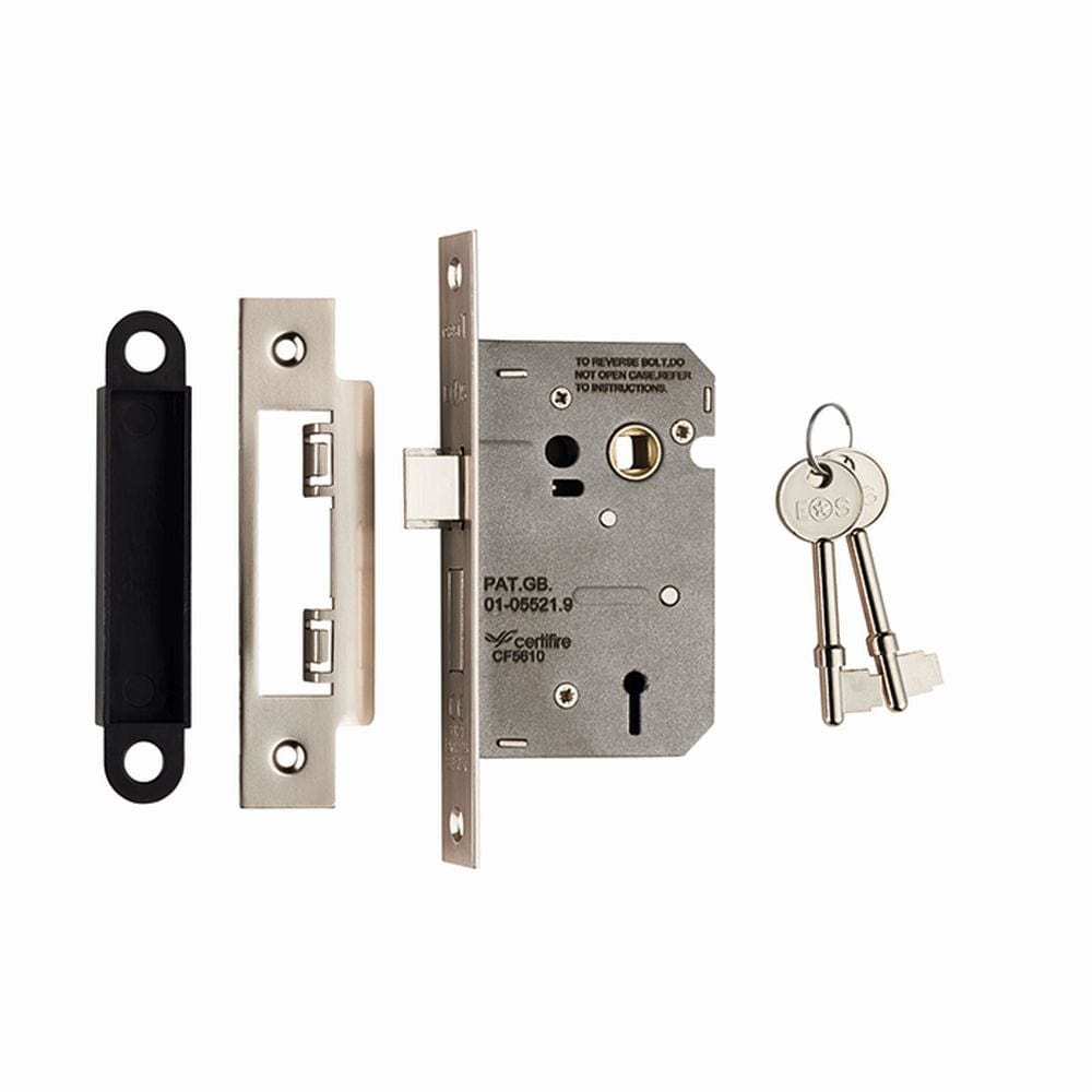 Eurospec Locks & Latches Satin Nickel / 3 Lever Sashlocks / 2.5" / 65mm Eurospec - Contract 3 Lever Sashlock 64mm - Satin Nickel