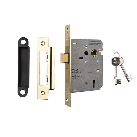 Eurospec Locks & Latches Electro Brass / 3 Lever Sashlocks / 3" / 76mm Eurospec - Contract 3 Lever Sashlock 76mm - Electro Brassed