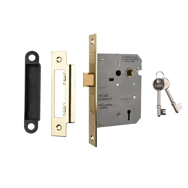 Eurospec Locks & Latches Electro Brass / 3 Lever Sashlocks / 3" / 76mm Eurospec - Contract 3 Lever Sashlock 76mm - Electro Brassed