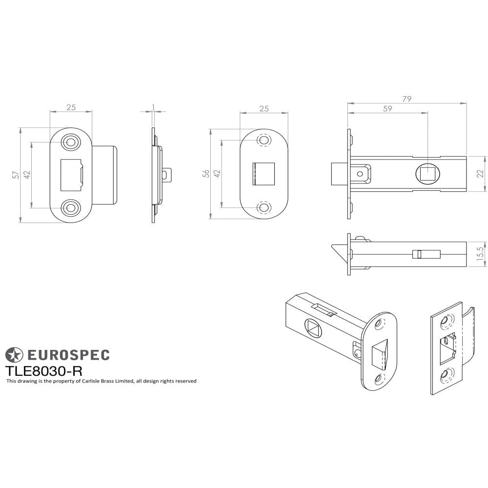 Eurospec Locks & Latches Nickel Plated / Tubular Mortice Latch Eurospec - Contract Standard Tubular Latch Radius - Nickel Plate