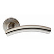 Eurospec Door Furniture Satin Stainless Steel / Round Rose Eurospec - Curved Lever on Sprung Rose - Satin Stainless Steel