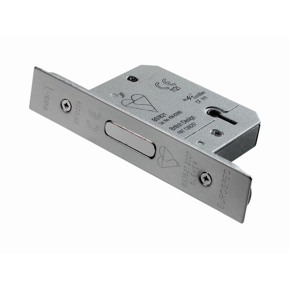 Eurospec Locks & Latches Satin Stainless Steel / 5 Lever Deadlocks / 2.5" / 65mm Eurospec - Easi T 5 Lever BS Deadlock 64mm - SSS