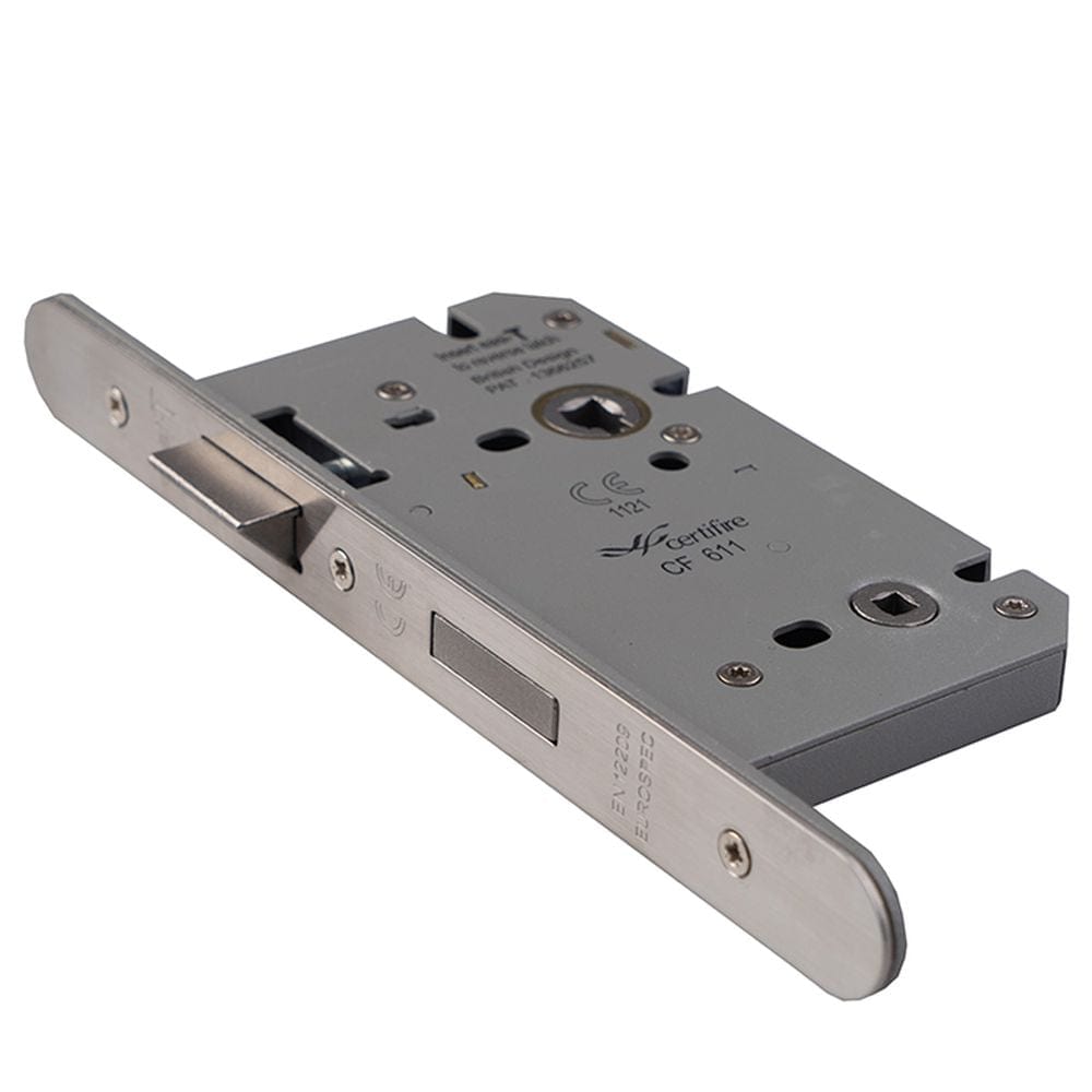 Eurospec Locks & Latches Satin Stainless Steel / DIN Bathroom Lock Eurospec - Easi-T Din Bathroom Lock Radius - Satin Stainless Steel