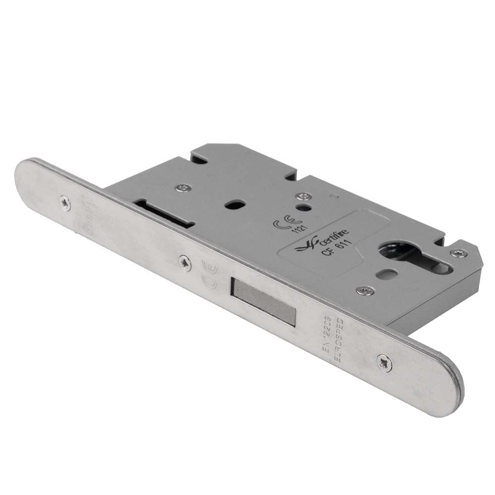 Eurospec Locks & Latches Satin Stainless Steel / DIN Euro Deadlock Eurospec - Easi T Din Euro Profile Deadlock Radius - Satin Stainless Steel