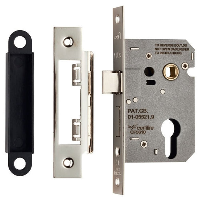 Eurospec Locks & Latches Nickel Plated / Euro Profile Sashlocks / 2.5" / 65mm Eurospec - Easi-T Economy Euro Profile Sashlock 64mm - Nickel Plate