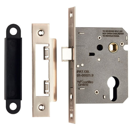 Eurospec Locks & Latches Satin Nickel / Euro Profile Sashlocks / 3" / 76mm Eurospec - Easi-T Economy Euro Profile Sashlock 76mm - Satin Nickel