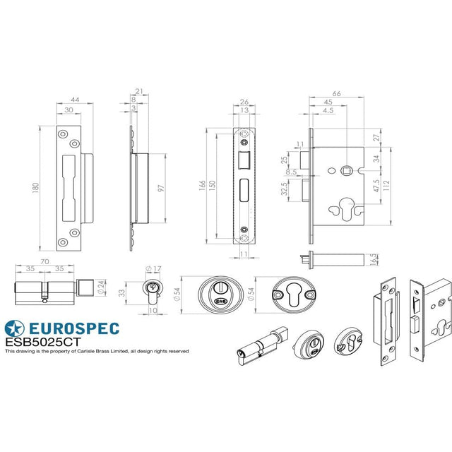 Eurospec Locks & Latches Satin Stainless Steel / Euro Profile Sashlocks / 2.5" / 65mm Eurospec - Easi T Euro Profile BS Cylinder and Turn Sashlock 64mm - Satin Stainl