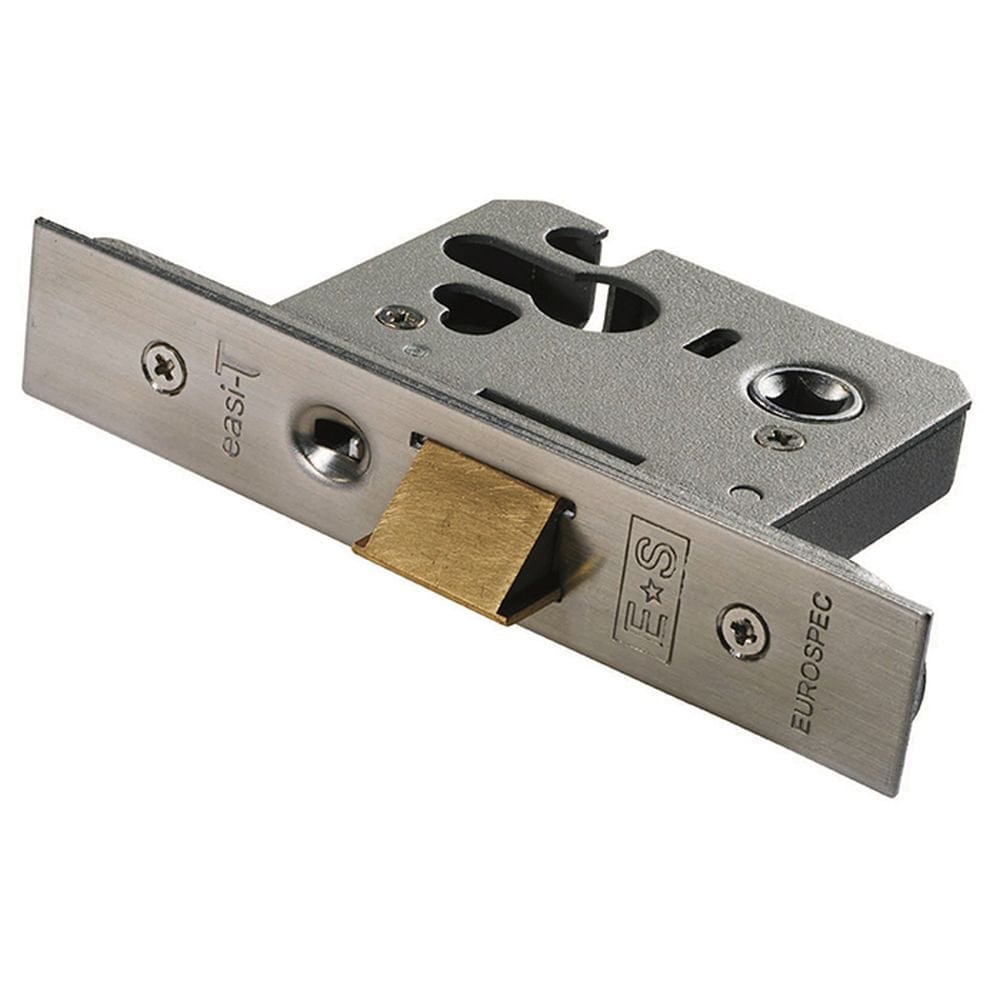 Eurospec Locks & Latches Satin Stainless Steel / DIN Night Latch Eurospec - Easi-T Euro Profile Cylinder Night Latch - Case Only 64mm - Satin Sta