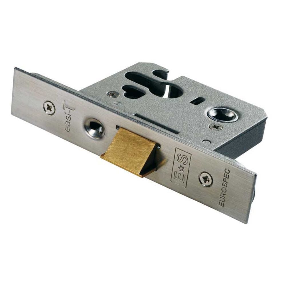 Eurospec Locks & Latches Satin Stainless Steel / DIN Night Latch Eurospec - Easi-T Euro Profile Cylinder Night Latch - Case Only 76mm - Satin Sta