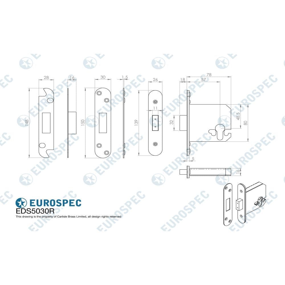 Eurospec Locks & Latches Satin Stainless Steel / Euro Profile Deadlocks / 3" / 76mm Eurospec - Easi - T- Euro Profile Deadlock 76Mm (Radius)