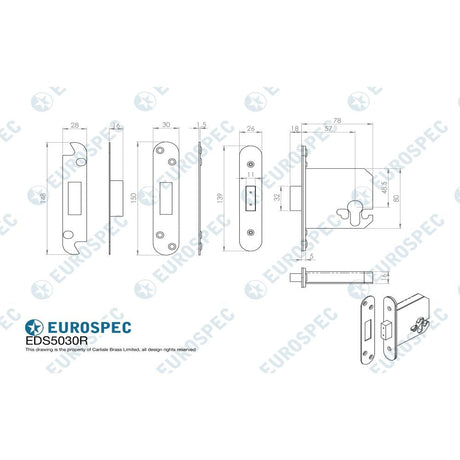 Eurospec Locks & Latches Satin Stainless Steel / Euro Profile Deadlocks / 3" / 76mm Eurospec - Easi - T- Euro Profile Deadlock 76Mm (Radius)