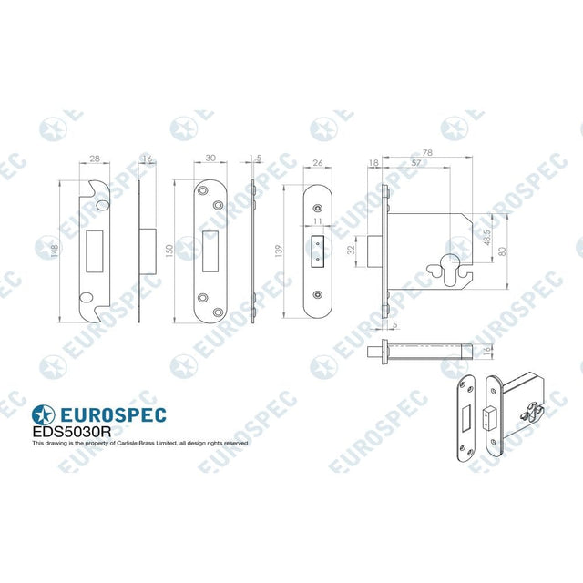 Eurospec Locks & Latches Satin Stainless Steel / Euro Profile Deadlocks / 3" / 76mm Eurospec - Easi - T- Euro Profile Deadlock 76Mm (Radius)