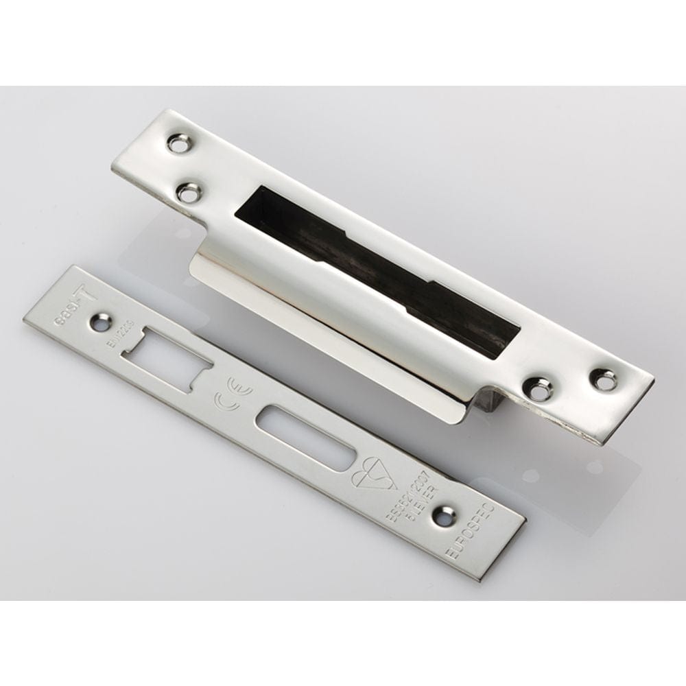 Eurospec Locks & Latches Bright Stainless Steel / Fixing Packs Eurospec - Easi T Forend Strike & FIxing Pack To Suit BS 5 Lever Sashlock-Bright