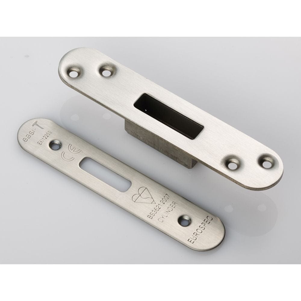 Eurospec Locks & Latches Satin Stainless Steel / Fixing Packs Eurospec - Easi T Forend Strike & Fixing Pack To Suit Euro Profile BS Cylinder D