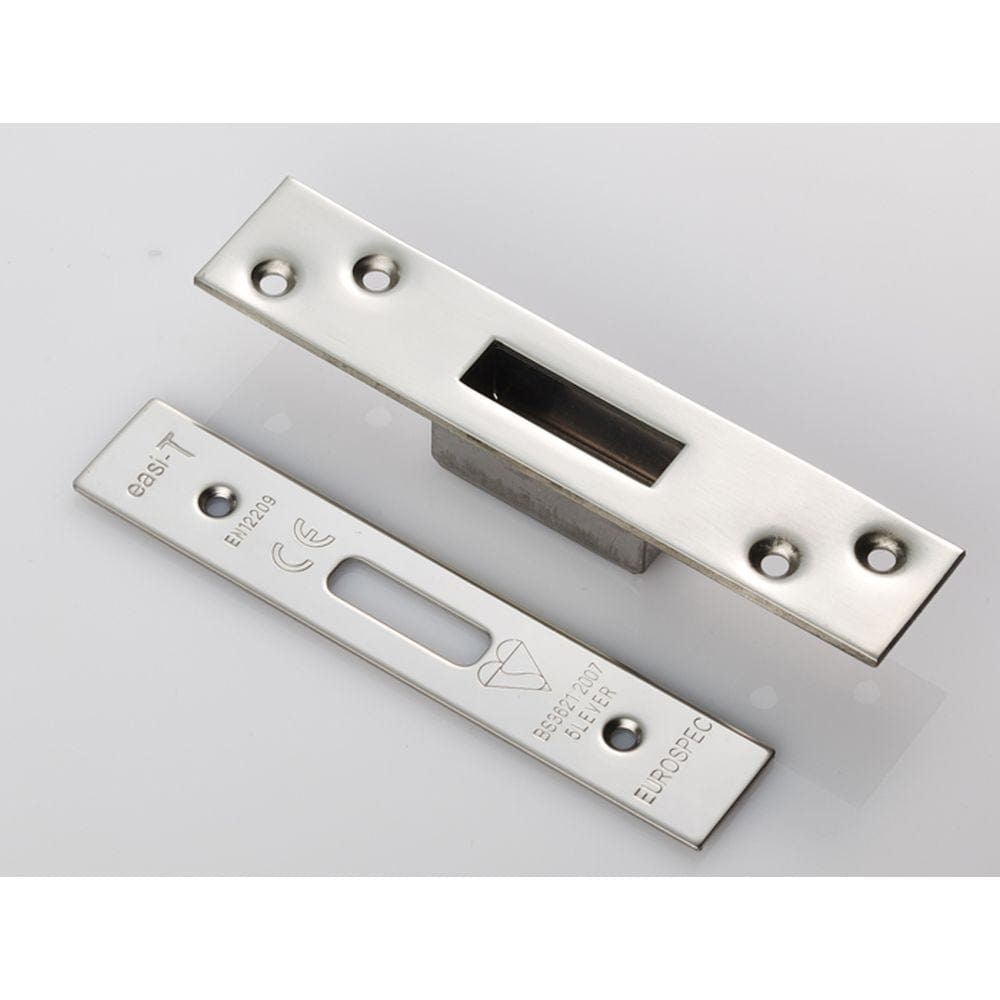 Eurospec Locks & Latches Bright Stainless Steel / Fixing Packs Eurospec - Easi T Forend Strikes & Fixing Pack To Suit BS 5 Lever Deadlock-Brigh