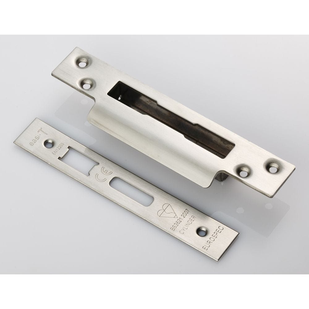 Eurospec Locks & Latches Satin Stainless Steel / Fixing Packs Eurospec - Easi T Forend Strikes & Fixing Pack To Suit BS Cylinder Sashlock-Sati