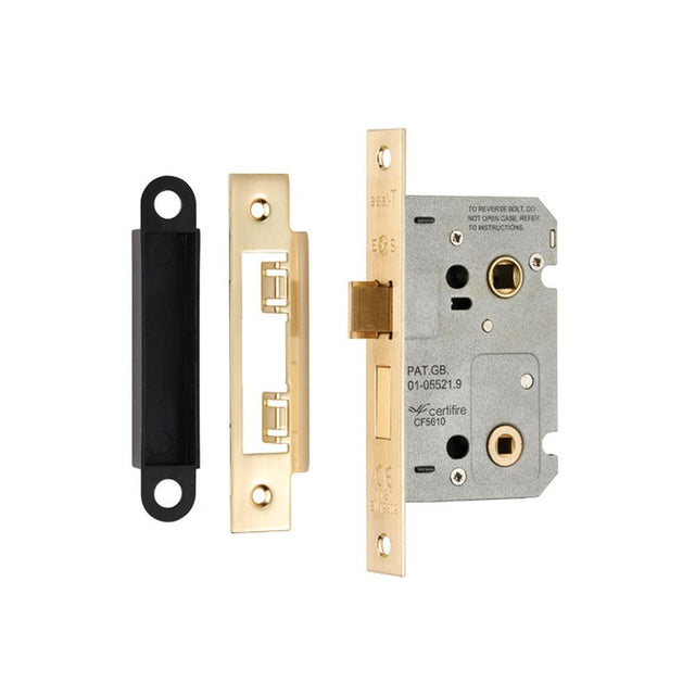 Eurospec Locks & Latches Satin Brass / Bathroom Lock / 2.5" / 65mm Eurospec - Easi-T Residential Bathroom Lock 65mm - Satin Brass