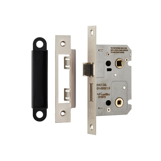 Eurospec Locks & Latches Satin Nickel / Bathroom Lock / 2.5" / 65mm Eurospec - Easi-T Residential Bathroom Lock 65mm - Satin Nickel