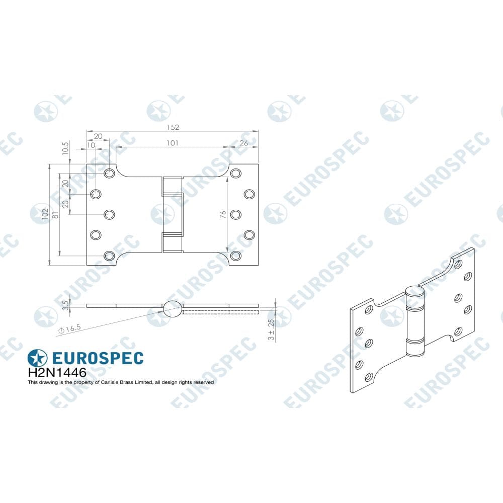 Eurospec Hinges Satin Stainless Steel / Parliament Hinges / 4" x (102mm) Eurospec - Enduromax Grade 13 Parliament Hinge 102 x 152mm - SSS
