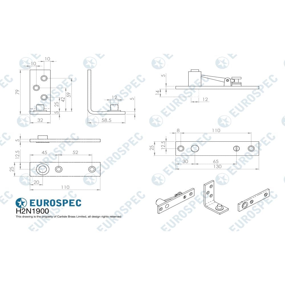 Eurospec Hinges Satin Stainless Steel / Ball Bearing Hinges Eurospec - Enduromax Standard Thrust Bearing Pivot Set - SSS