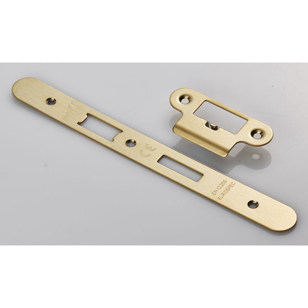 Eurospec Locks & Latches Satin Brass / DIN Accessory Pack Eurospec - Forend Strike and Fixing Pack to suit Din Latch (Security) Radius