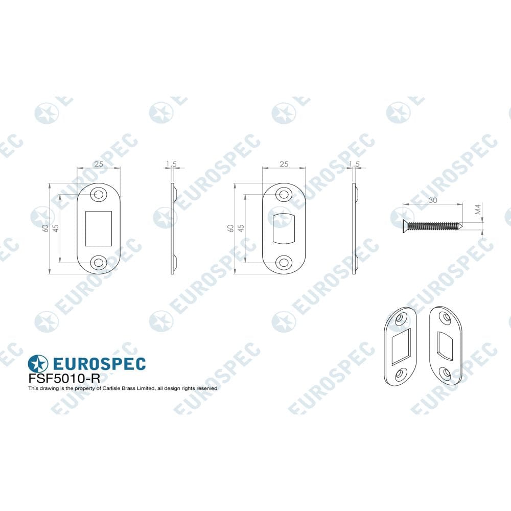 Eurospec Locks & Latches Satin Stainless Steel / Fixing Packs Eurospec - Forend Strike & Fixing Pack To Suit Heavy Duty Tubular Deadbolt-Satin