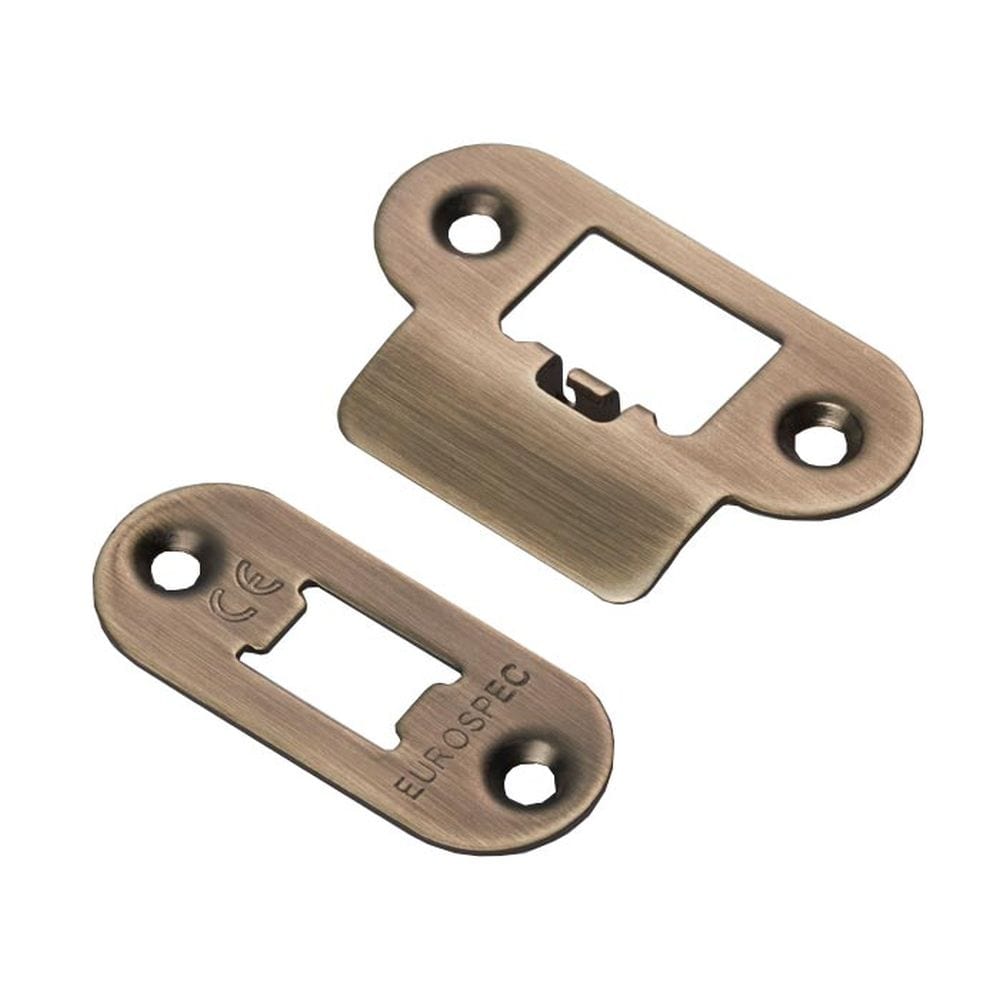 Eurospec Locks & Latches Antique Brass / Fixing Packs Eurospec - Forend Strike & Fixing Pack to suit Heavy Duty Tubular Latch Radius