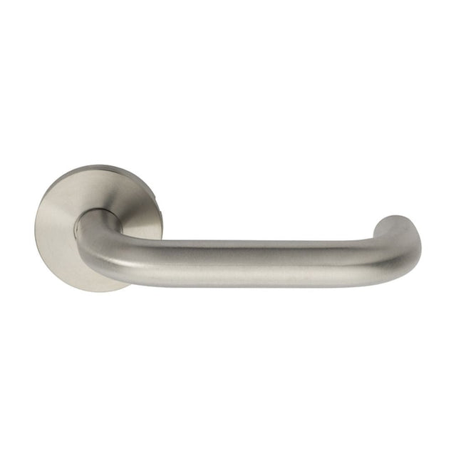 Eurospec Door Furniture Satin Stainless Steel / Round Rose Eurospec - Grade 304 Safety Lever DDA Compliant - Satin Stainless Steel