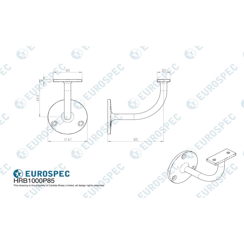 Eurospec Accessories Satin Stainless Steel / Handrail Brackets Eurospec - Handrail Bracket - Satin Stainless Steel
