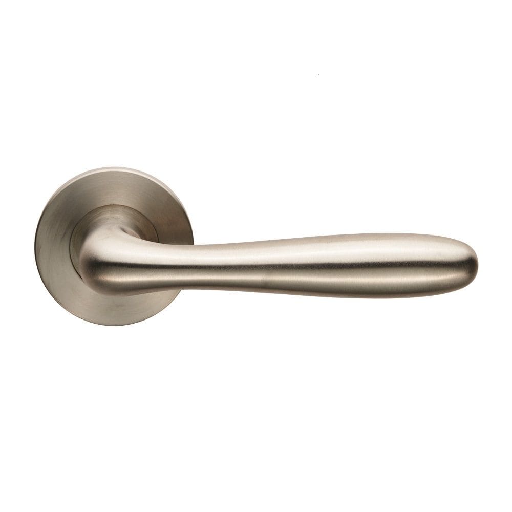 Eurospec Door Furniture Satin Stainless Steel / Round Rose Eurospec - Peninsula Lever on 6mm Slim Fit Sprung Rose - Satin Stainless Steel